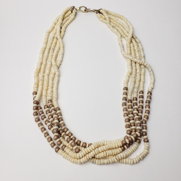𝅺Vintage Multi Strand Earthtone Beaded Necklace - Picture 2 of 9